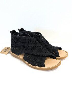BØRN Nwt Macrame Boho Sandals 7M Iwa Mac Black Woven Fabric Women's Zipper Back